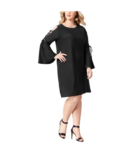 Love Scarlett Womens Lace-Up Sleeve Cold Shoulder Dress black 1X