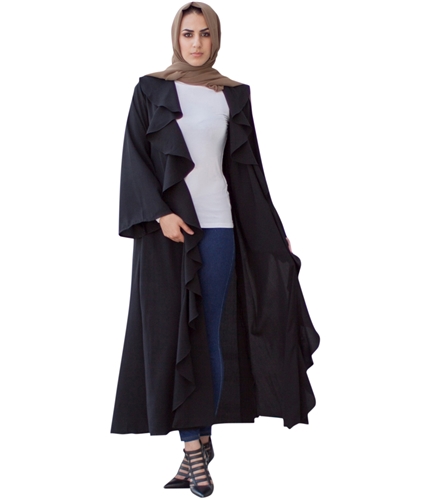 Verona Collection Womens Ruffled Cardigan Sweater black S