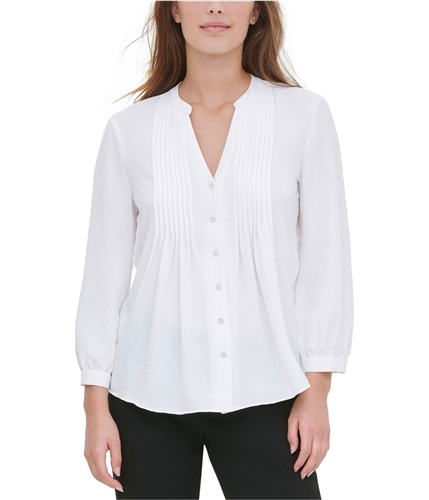 Calvin Klein Womens Pleated-Placket Tunic Blouse white L