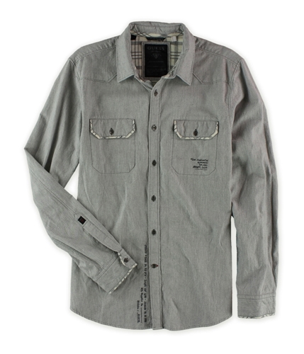 GUESS Mens Heathered Embroidered Button Up Shirt mentorgrey M