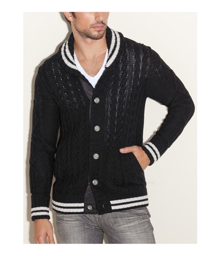 GUESS Mens Cable Knit Cardigan Sweater jetblack M
