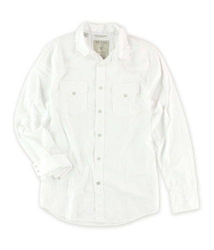 GUESS Mens Snap Front Button Up Shirt opticwhite S