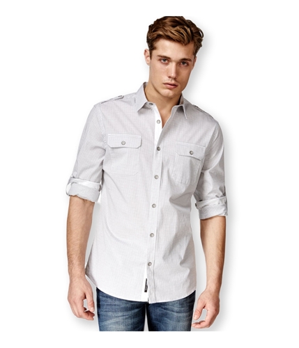 DKNY Mens Stretch Dye Check Button Up Shirt white S
