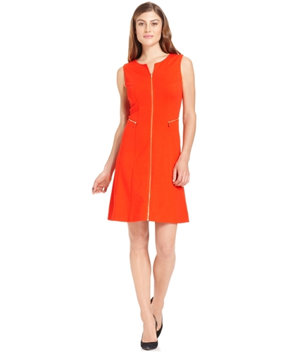 Calvin Klein Womens Full-Zip Fit & Flare Dress red S