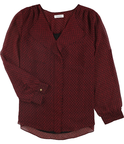 Calvin Klein Womens Geometric Pullover Blouse red XL