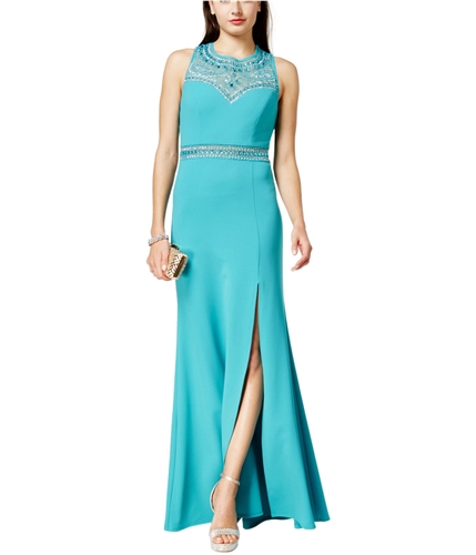 Bee Darlin Womens Rhinestone Gown Dress turquoise 1/2