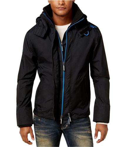 Superdry Mens Hood Zip-Front Windbreaker Jacket black XL