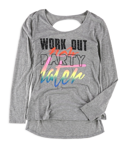 Material Girl Womens Work Out Now Graphic T-Shirt greycbo S