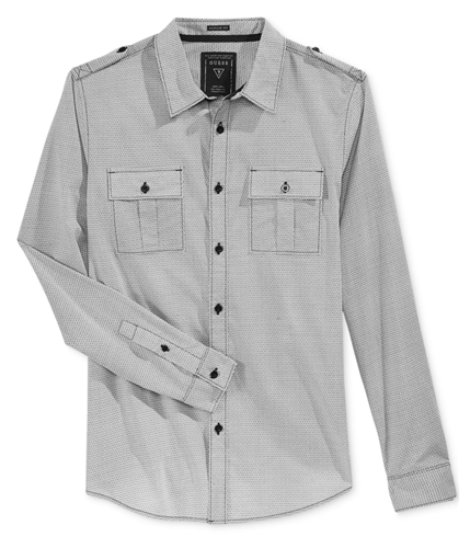 GUESS Mens Geometric Print Button Up Shirt claymourgeotruewhite S
