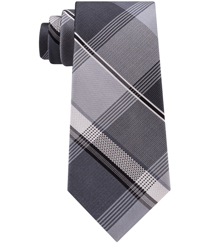 Kenneth Cole Mens Plaid Silk Self-tied Necktie blackgray One Size