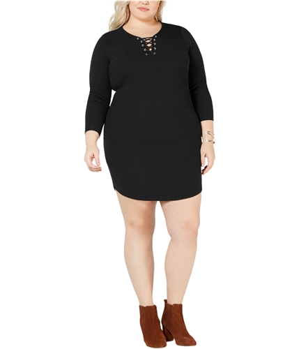 Derek Heart Womens Lace-Up Sweater Dress black 1X