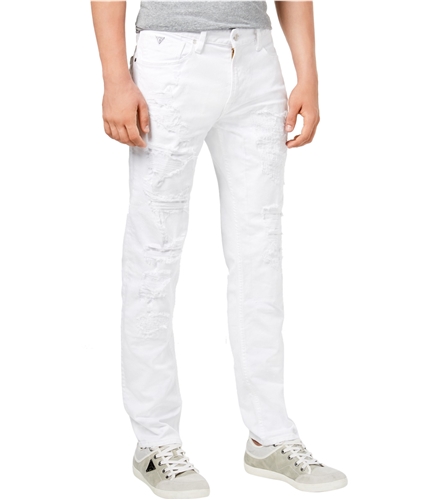 GUESS Mens Ripped Slim Fit Jeans shatteredwhite 31x32