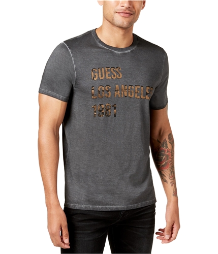GUESS Mens Distressed Metallic Graphic T-Shirt jetblackmulti S