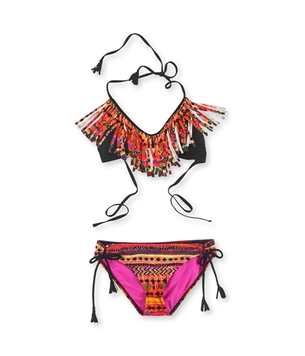 Raisins Womens Tribal Fringe 2 Piece Bikini pink M
