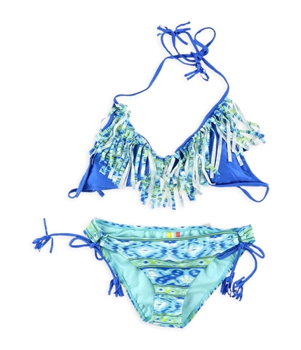 Raisins Womens Halter Fringe Side Tie 2 Piece Bikini seablue M