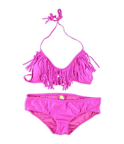 Raisins Womens Fringed Ruched 2 Piece Bikini pink L