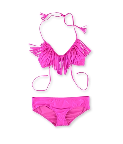 Raisins Womens Fringe Ruched 2 Piece Bikini pink M