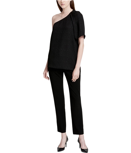 Calvin Klein Womens Textured One Shoulder Blouse blk S