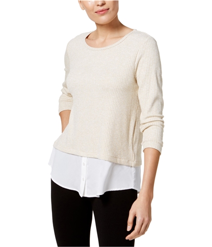 Calvin Klein Womens Layered Look Knit Sweater goldcombo XS