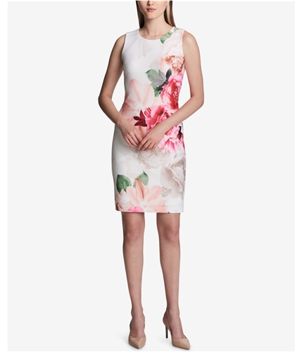 Calvin Klein Womens Printed Sheath Dress ivory 8
