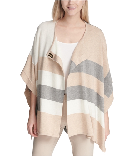 Calvin Klein Womens Stripped Poncho Sweater beige One Size