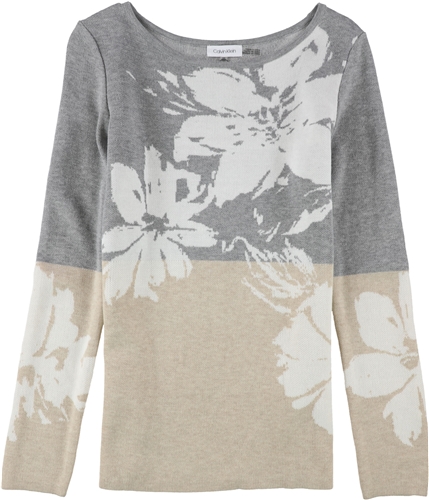 Calvin Klein Womens Intarsia Pullover Sweater gray XS