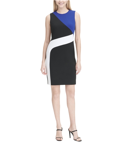 Calvin Klein Womens Colorblocked Cold Shoulder Sheath Dress black 2