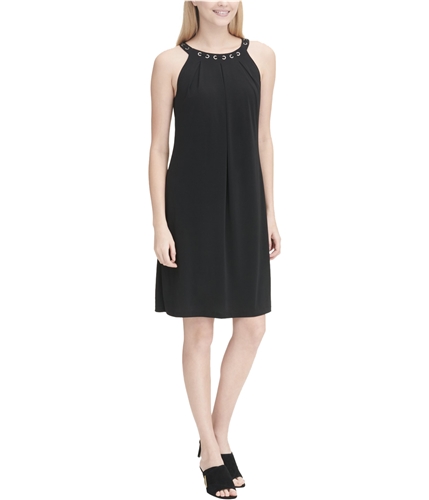 Calvin Klein Womens Grommet Lace-Trim Shift Dress black S