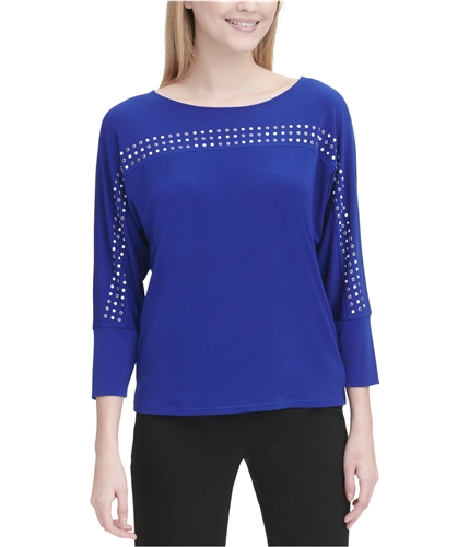 Calvin Klein Womens Embellished Pullover Blouse blue S