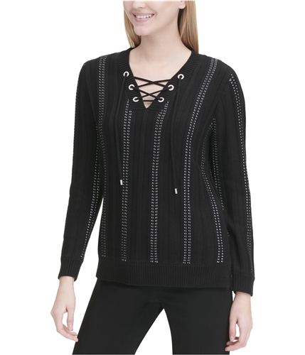 Calvin Klein Womens Lace-Up Pullover Sweater black XS