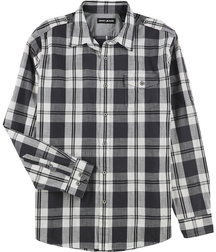 DKNY Mens Plaid Button Up Shirt 026 S