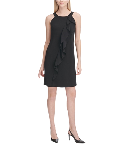 Calvin Klein Womens Halter Ruffled Dress black XS