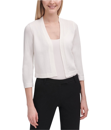 Calvin Klein Womens Chevron Trim Shrug Sweater white XS