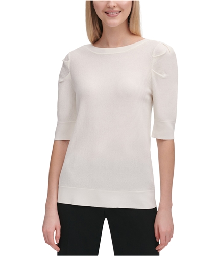 Calvin Klein Womens Shirred Sleeve Pullover Sweater black XS