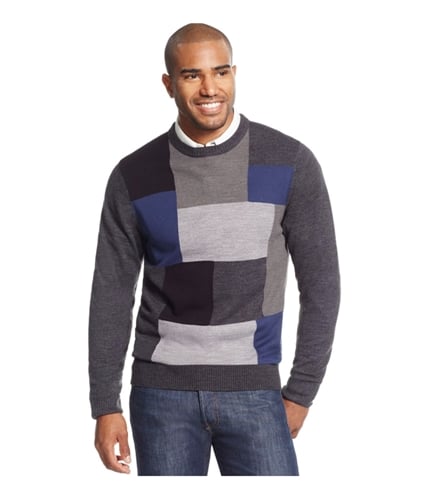 Tricots St Raphael Mens Patchwork Puzzle Pullover Sweater charcoalhthr S