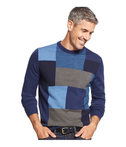 Tricots St Raphael Mens Patchwork Puzzle Pullover Sweater indigohthr S