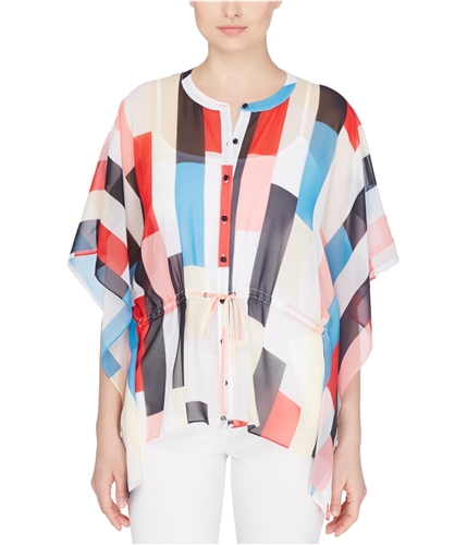 Catherine Malandrino Womens Colorblocked Kimono Top Blouse print M