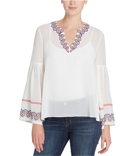 Catherine Malandrino Womens Embroidered Peasant Blouse offwhite M