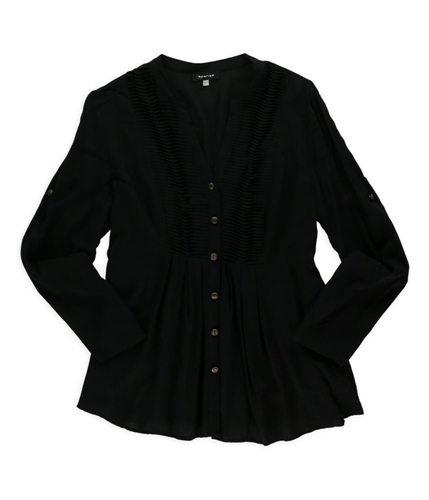 Spense Womens Tuxedo Ruched Button Down Blouse black L