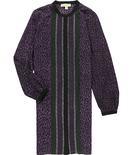 Michael Kors Womens Mixed-Print Shirt Dress violetglaze L