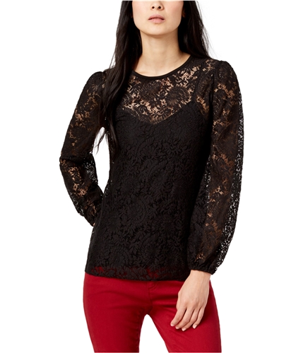 Michael Kors Womens Lace Waist Pullover Blouse black M