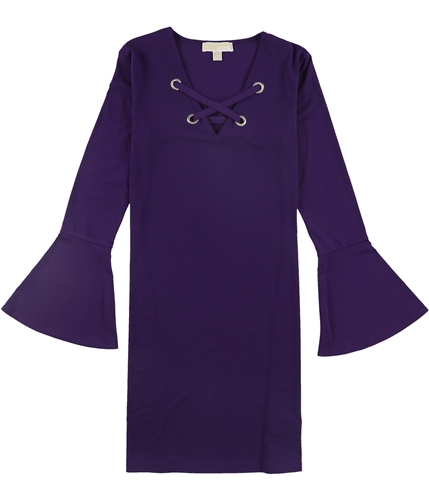 Michael Kors Womens Lace Up Grommet Flounce Dress purple S