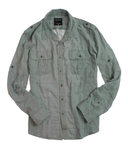 Calvin Klein Mens Safari Roll- Long Sleeve Button Up Shirt quarrygrey 2XL