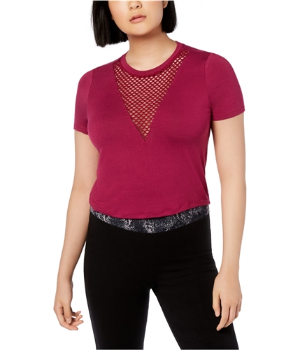 Material Girl Womens Mesh Insert Basic T-Shirt raspberry XL