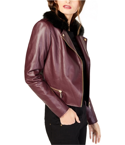 Michael Kors Womens Moto Leather Jacket purple M