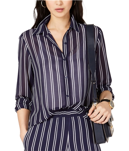 Michael Kors Womens Sheer Button Up Shirt medblue XS