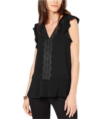 Michael Kors Womens Lace trim Pullover Blouse black XL