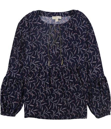 Michael Kors Womens Branches Peasant Blouse navy S