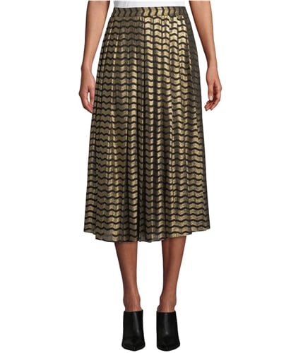 Michael Kors Womens Metallic Zig Zag Stripe Midi Pleated Dress goldblk 6