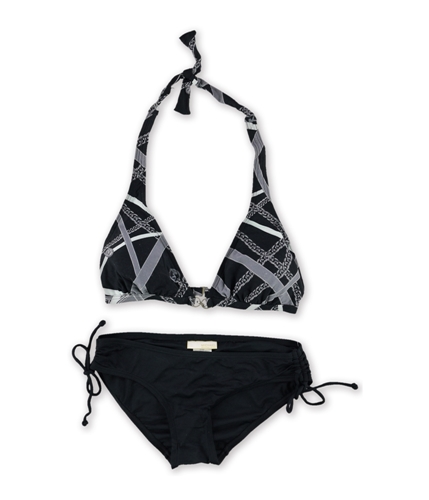 Michael Kors Womens Chains Shirred Tie 2 Piece Bikini black M